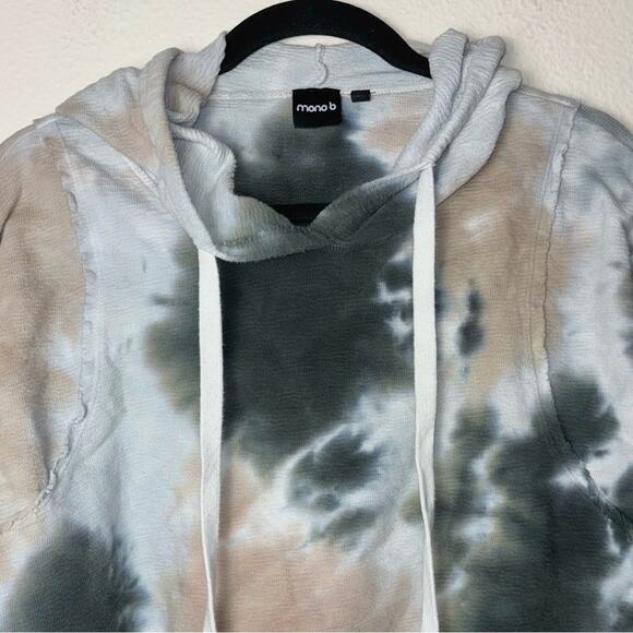 Mono B Sweater Women's Medium Tie Dye Jacquard Cropped Hoodie white, tan, green - Picture 9 of 16